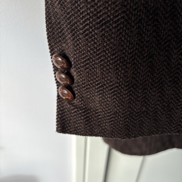 Monsieur Adolfo 46L Brown Chevron Corduroy Mens Blazer Jacket Sport Coat - Picture 4 of 12